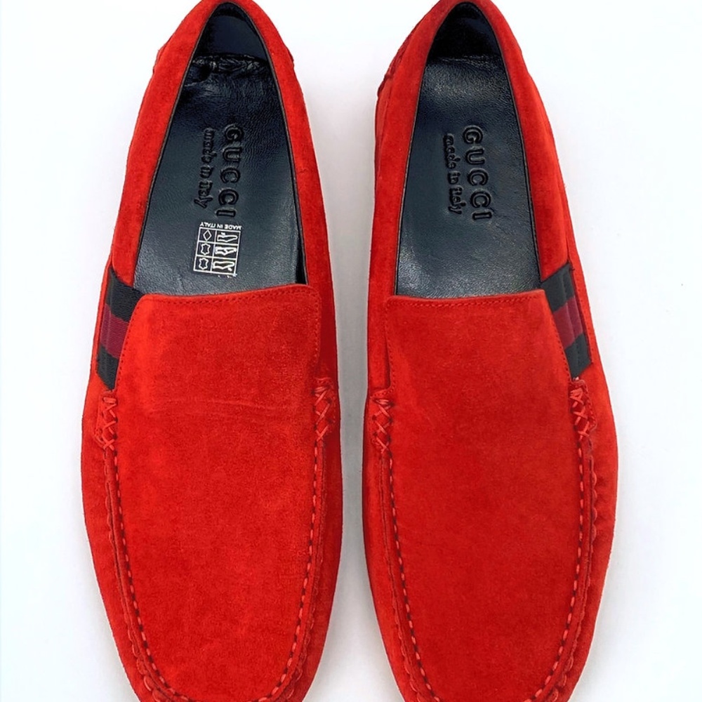 Gucci Red Suede Driver Slip-on Driving Formal Shoes - Picture 5 of 8